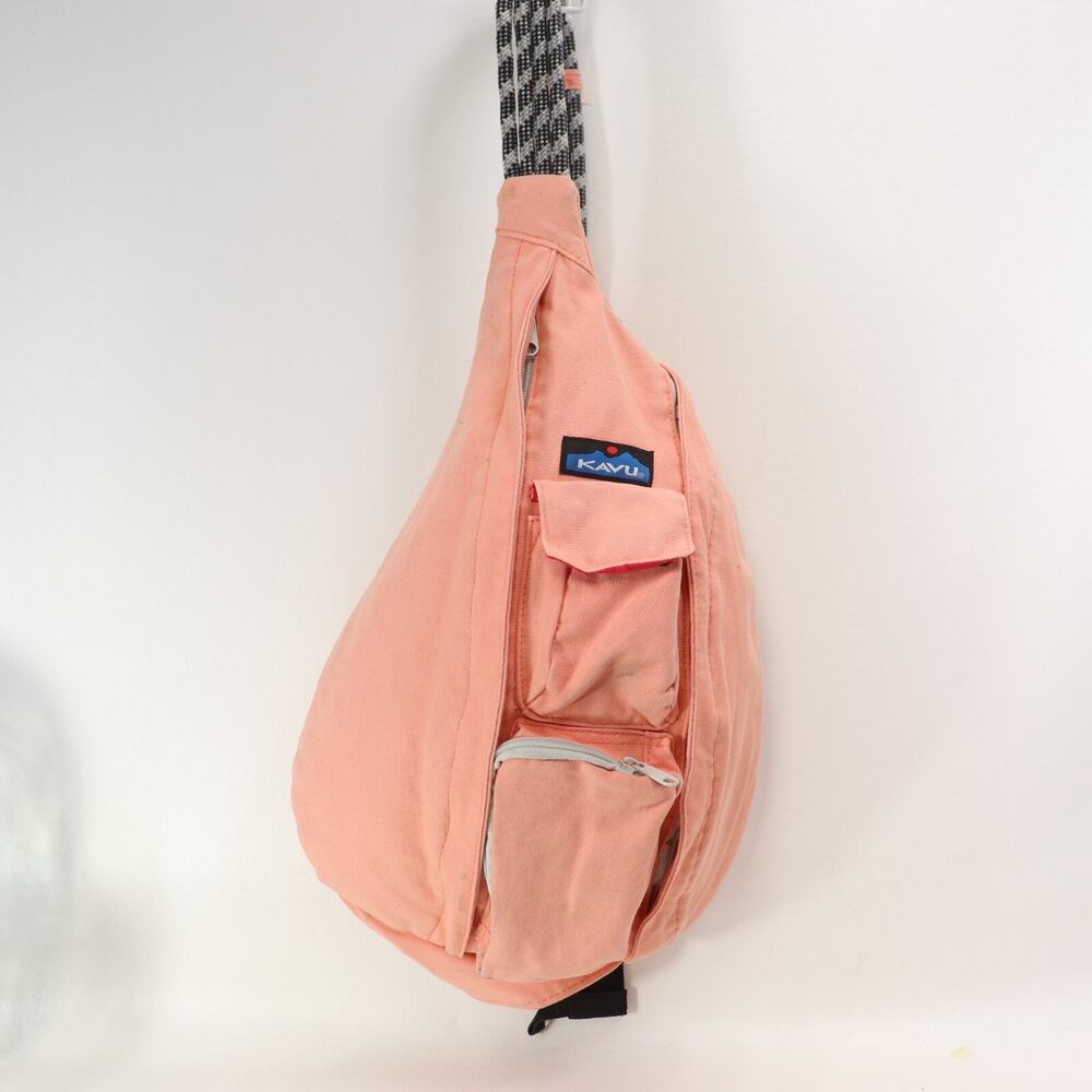 Kavu Rope Sling Pack Backpack L Swing Bag Peach Canvas Pockets Lined